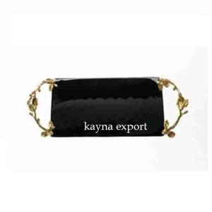 PLATEAU DE MARBRE ROND DÉCORATIF DE LUXE AVEC PLATEAU À POIGNÉE D'OISEAU EN OR PLATEAU DE TABLE DE SERVICE EN MARBRE ARTISANAL PERSONNALISÉ - Product Image 5