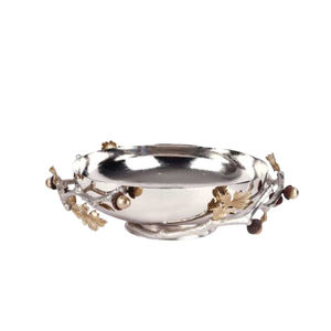 Elegante Tazón de Servir de Metal con Acabado Plateado, Base Decorativa con Rama de Roble y Bellota, Perfecto para Servir Frutas y Dulces, en Oferta - Product Image 4