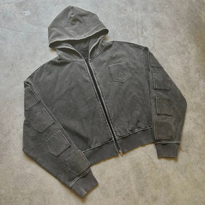 เสื้อมีฮู้ดแบบมีกระเป๋าปรับแต่งโลโก้ได้สไตล์ใหม่เสื้อมีซิปสีซีด - Product Image 2