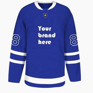 Maillot de hockey sur glace personnalisé sublimé respirant avec logo d'équipe et rayures, écologique et à séchage rapide - Product Image 1