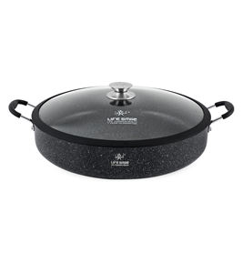 Olla Poco Profunda Antiadherente de Granito Premium con Tapa de Vidrio y Borde de Silicona - Product Image 1