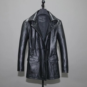 <b>Genuine</b> <b>Leather</b> <b>Jackets</b> Men Pure Cowhide Trench Coat Male Medium Lapel Double Breasted Korean Slim Natural Men's <b>Leather</b> <b>Jacket</b> - Product Image 2