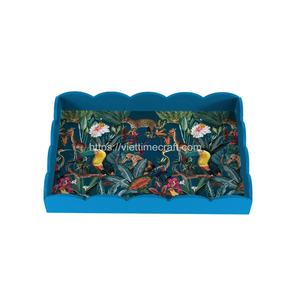 Plateau en laque du milieu du siècle en gros, plateau de service en bois, design tropical avec motif animal et feuille Vietnam - Product Image 2