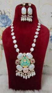 Maravilloso Real Kundan Jaypuri Collar largo pintado a mano Joyería India Real Kundan Set en el precio más bajo - Product Image 4