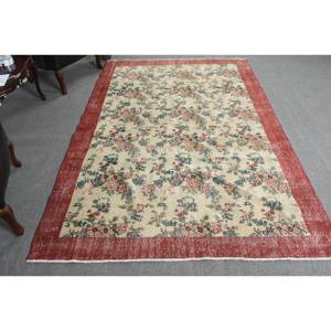Clásico Beige rojo 5,9X9,4 pies área grande estilo Kilim alfombra turca respaldo de látex de lana abstracto 10mm para decoración de habitación de pasillo - Product Image 1