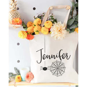Personalized Name Open Closure Solid Color Spider Cotton Canvas Tote Bag - Product Image 4