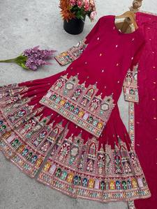 Présentation de la nouvelle collection de créateurs en chinnon pur avec un codage de broderie lourd Dori-Sequence Work Top-Bottom et Dupatta - Product Image 6