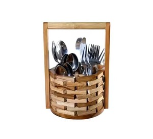 Porte-couverts en bois tendance pour couverts et ustensiles, nouveau porte-couverts en bois de style nouveau avec poignée en métal - Product Image 1
