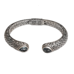 Vente en gros prix en vrac bijoux de mode topaze bleue et bracelet manchette en argent sterling Boho bijoux délicats faits à la main - Product Image 1
