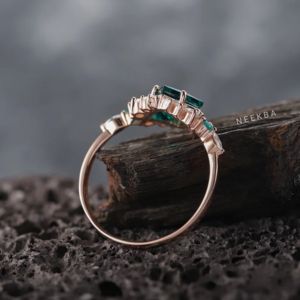 6 mm princesa corte laboratorio cultivado Esmeralda 10K anillo de oro sólido princesa forma verde esmeralda anillo hecho a mano Tono de Metal personalizado/pureza - Product Image 5