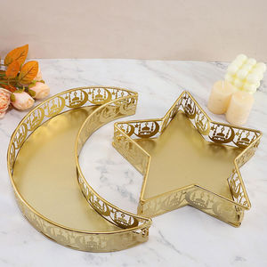 2027 Ramadan Tabletop Decorations Moon and Star <b>Shape</b> Gold Metal Islamic Designer Storage Trays for Dates & <b>Candles</b> - Product Image 2