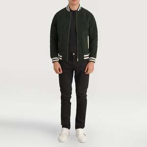Pascal Vintage Green <b>Suede</b> Varsity <b>Jacket</b> Casual College Streetwear with Embroidered Pattern Cowhide <b>Leather</b> XS Size for Spring - Product Image 3