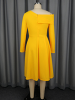 Robe longue à manches longues AM050940, style trapèze, froncée, pour réunion d'affaires, jaune, robe basique bon marché en gros