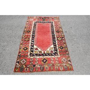 Tapis turc vintage traditionnel rouge Patchwork Design grande surface rectangle laine 3,8X6,7 pieds 10mm Latex pour tapis de chambre de couloir - Product Image 1