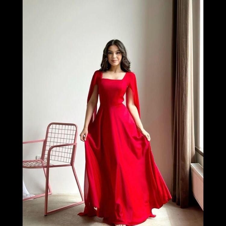 Satin Apple Red Long Dress Sculpting Satin Sculpted Neckline Midi