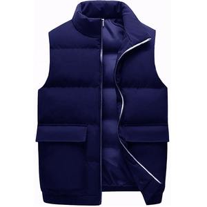 Men's Winter Solid Color Quilted Puffer Vest Mandarin Breathable Outwear Thicken <b>Padded</b> Waistcoat Side Pockets Sleeveless Design - Product Image 3