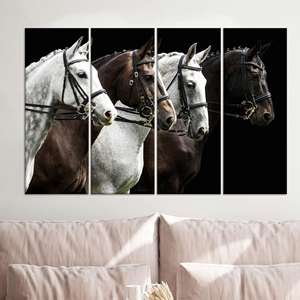 Elegante lienzo con retrato de cuatro caballos, arte decorativo ecuestre impreso, JUEGO DE 4 LIEÑOS - Product Image 1