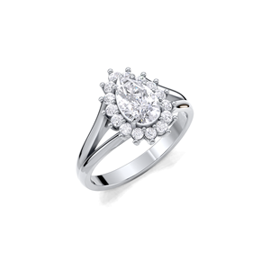 IGI Certified Pear Cut Lab Grown Diamond Halo <b>Split</b> Shank Engagement-Wedding <b>Ring</b> in 14K Yellow / White & Rose Gold - Product Image 2