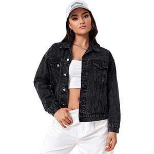 แจ็กเก็ตยีนส์สีดำสำหรับผู้หญิงแจ็กเก็ตยีนส์ตัวหลวมแบบวินเทจ - Product Image 6