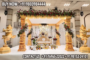Delizio éblouissant Fiber piliers mariage Mandap Dreamy Fiber Palazzo pilier Mandap configuration indien doré sculpté mariage Mandap - Product Image 5