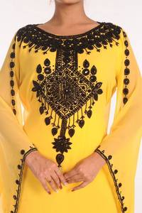 Yellow georgette embroidered stitched islamic <b>kaftans</b> - Product Image 4