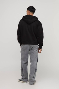 Sudadera con capucha de invierno para hombre, de forro polar de color liso, gruesa, con cremallera, cortavientos, transpirable, estilo urbano casual, hombros caídos, oversize - Product Image 5