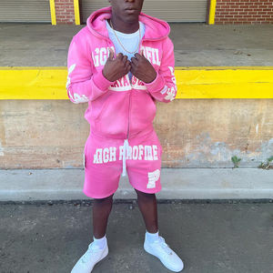 Custom Jacket Mens <b>Tracksuit</b> Full Zip up Hoodies Set Sweat Shorts and Sweater Set Embroidery Patches Patchwork Men's Sets - Product Image 5