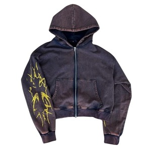 Sudaderas con capucha con cremallera de lavado ácido personalizadas 100% algodón invierno bordado de alta calidad manga completa de gran tamaño negro - Product Image 3