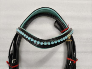 Brida de Cuero para Doma de Primera Calidad con Atractivo Frontal y Muserola de Cristal de adeefa. - Product Image 4