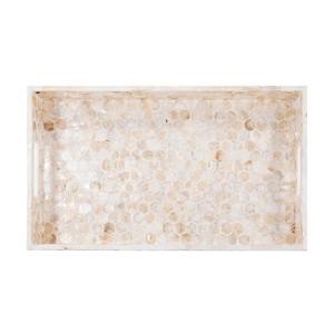 Plateau en nacre beige, mosaïque rectangulaire, fait à la main, plateau de service décoratif pour une décoration élégante de la maison, utilisation dans la salle à manger et le salon - Product Image 4