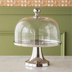 Plateau à gâteau en acier inoxydable de qualité supérieure avec finition miroir et cloche transparente, plateau décoratif pour pâtisserie de buffet pour hôtel et restaurant - Product Image 1