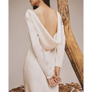 Vestido de satén al mejor precio para mujer, elegante colección de otoño, encanto, marfil, ODM, servicios, hecho en Vietnam con cintura natural - Product Image 1