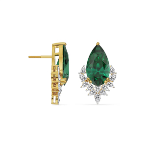 Luxury <b>Emerald</b> Green Pear Cut Drop Earrings with CZ Diamond Floral Design 925 Sterling Silver Gold Plated Bridal Wedding Jewelry - Product Image 3