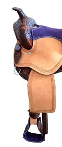 Ridex Brown Premium Designers' Cómodo Sillín occidental de cuero a granel Sillín de equitación con herramientas florales - Product Image 3