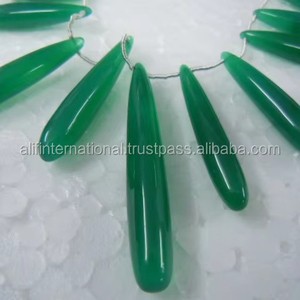 Prix d'usine sur des perles de pierre d'onyx vert naturel lisses, en forme de poire longue, de 15-25 mm, de haute qualité, 8 pouces - Product Image 1