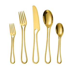 Wholesale Wedding Flatware Travel Spoon <b>Fork</b> <b>Knife</b> Gold Plated With Full Loop Handle Reusable Stainless Steel Cutlery Set - Product Image 1