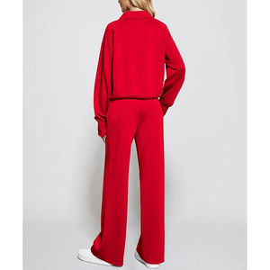 Ensemble de pantalons de survêtement à jambes larges Survêtement pour femmes 2 pièces en coton Ensemble de salon 2025 Survêtement surdimensionné à demi-fermeture éclair - Product Image 5