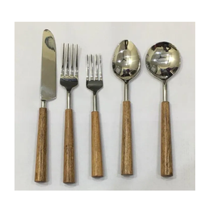 Ensemble de couverts en acier au Design de poignée en bois, fabricant et exportation de couverts en métal poli Antique - Product Image 1