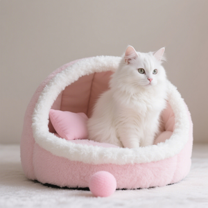 Cama Premium para Gatos con Forma de Cueva Rosa, Cojín Lavable Extraíble, Casa para Mascotas de Felpa Sherpa para un Confort Autocalentable - Product Image 3