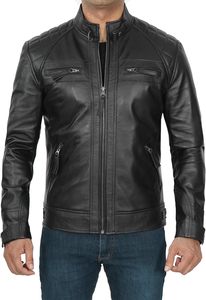 Veste en cuir pour hommes, vêtements d'extérieur de motard légers et décontractés, avec fermeture éclair, style noir, unisexe, vente en gros - Product Image 3