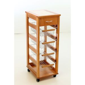 MASLEGNO Professional Solid Beech Wood Utility Cart with Drawer Iron Handles Modern Design Plastic <b>Wheels</b> <b>Small</b> Spaces Daily Use - Product Image 1