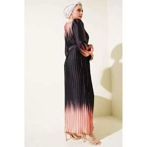 Robe en satin plissé bicolore Noir - Product Image 4