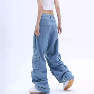 High Quality Summer Heavyweight Washed Button <b>Jeans</b> Material Sports Pants <b>Women</b> Denim Femme Denim - Product Image 6