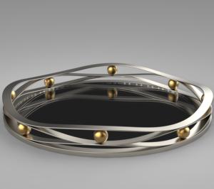 Hot Vantage Fancy Bandeja de metal para servir con bola de cristal en la esquina superior con acabado dorado para el hogar y la cocina Bandeja para servir - Product Image 4