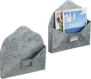 Vintage Rustic Galvanized Metal Mail Organizer Holder Hanging Design <b>Magazine</b> Storage <b>Rack</b> with Front Label Holder Set of 2 - Product Image 2