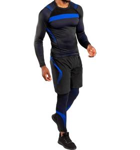 Camiseta Térmica de Compresión para Hombre, Protección UV, Manga Larga, Negra-Azul, Ropa de MMA - Product Image 6