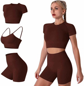 Ensemble de soutien-gorge de sport et short de yoga uni pour femme, respirant, 2 pièces, vêtements de sport avec taille élastique - Product Image 6