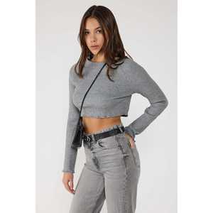 Top Corto de Punto Acanalado con Cuello Redondo Estilo Casual - Product Image 2