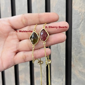 Healing jewelry moldavite gemstone bracelet prong setting handmade sliding pull through gold chain bracelet for <b>men</b> and women - Product Image 2