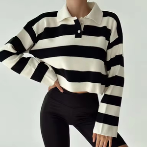 Suéter Polo personalizado para mujer, camisas 100% algodón con logotipo, botón, Polo, elegante, informal, largo, suéter - Product Image 1